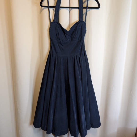 Anthropologie Girls from Savoy Blue Corduroy Halter Dress - Size 2 - Picture 1 of 4
